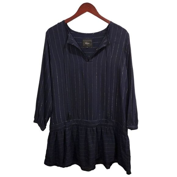 Rails Lydia Panama Stripe Long Sleeve Navy Metallic Mini Dress Size Small - Picture 2 of 8